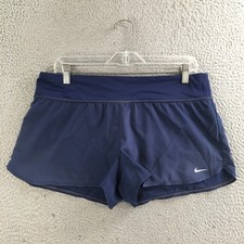 Nike Swim Board Shorts Womens L Mid Rise Stretch Pull On Back Zip Pocket Blue