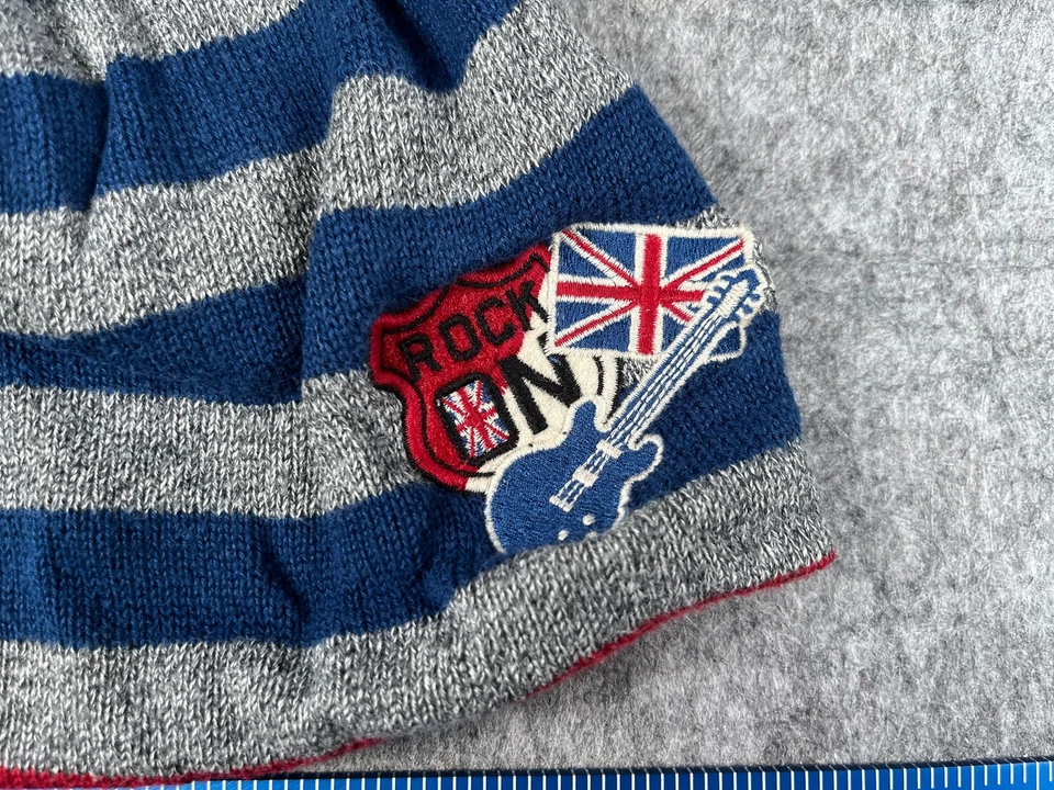 Gymboree Beanie Toque Youth 5-7 Blue Gray Stripe Knit Cotton Rock On Union Jack - Image 2 of 4