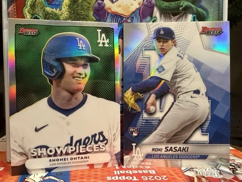 2025 Bowman’s Best Shohei Ohtani Showpieces Refractor SP + Roki Sasaki RC LAD