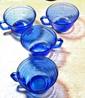 VTG Set 4 Hazel Atlas Moderntone Cobalt Blue Depression Glass Tea - Coffee Cups