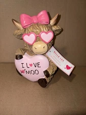 Bella Lux Valentine’s Day “ I Love Moo” Highland Cow Pink Bow Sun Glasses