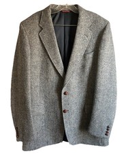Harris Tweed 44L Handwoven Scottish Wool Blazer Sport Coat Gray USA Herringbone
