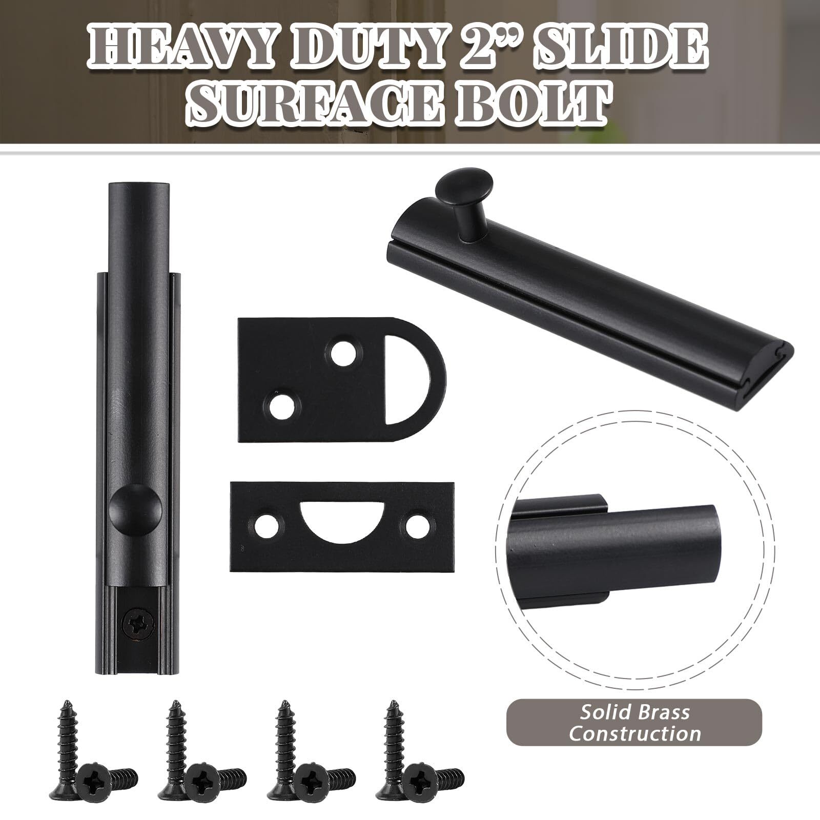 4 Pcs Solid Brass Surface Bolt Door Slide Bolt Door Latches for Top of Slide Lat