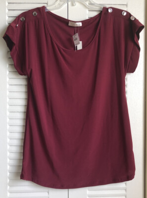 LAVISH New With Tags Women's Small Burgundy Button Trim Blouse Top