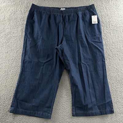 Croft & Barrow Womens Pants Blue Size 22W Pull On Capri Chambray 100% Cotton