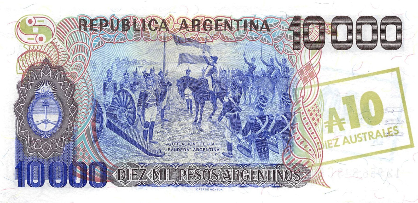 Argentina 10 A./10 000 Pesos ND. 1985 P 322d Series C Uncirculated Banknote MPCH