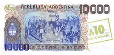 Argentina 10 A./10 000 Pesos ND. 1985 P 322d Series C Uncirculated Banknote MPCH
