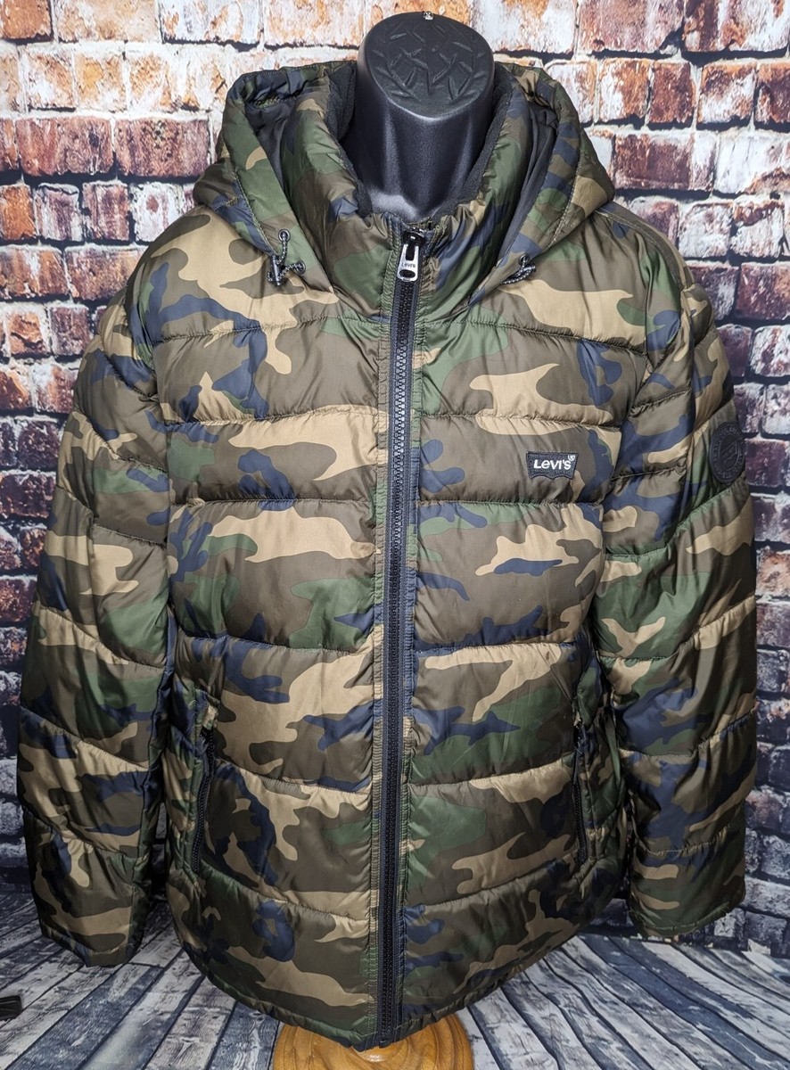 Levi's Arctic Quilted Camo Hooded Winter Puffer Jacket Parka Mid