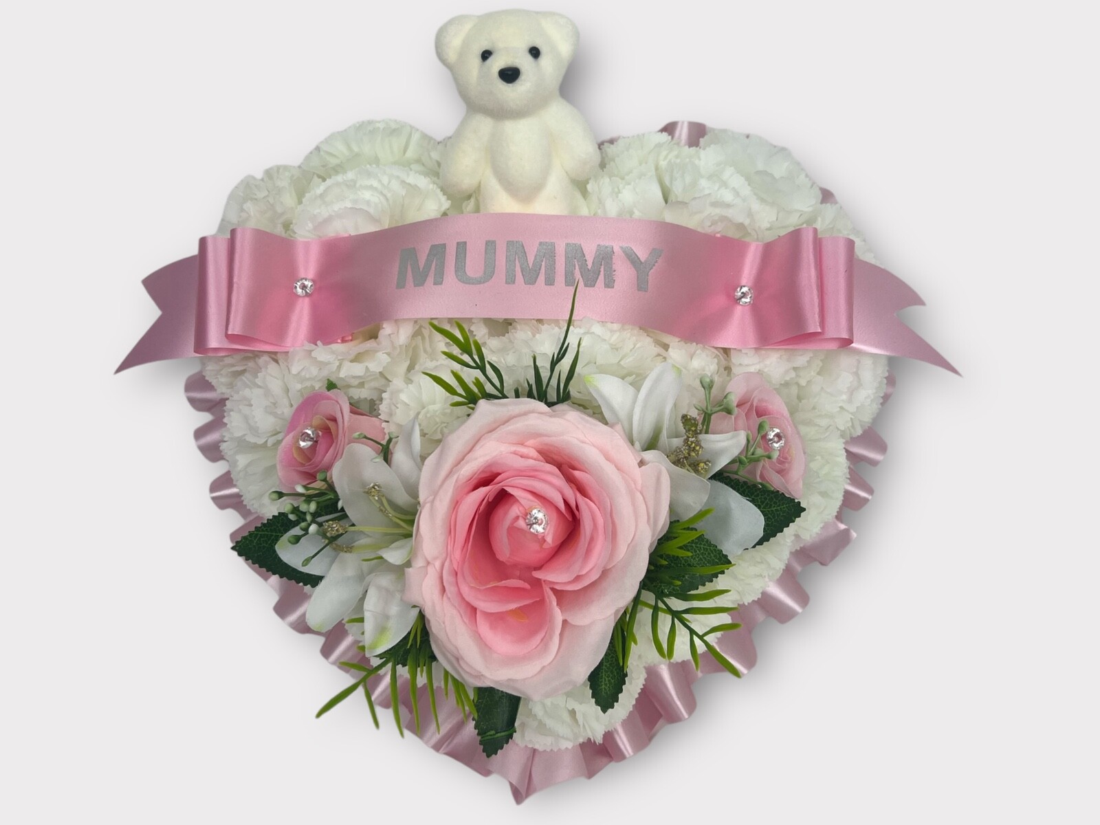 Heart wreath teddy Artificial Funeral Flowers Memorial Grave Tribute