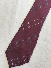 Vintage Men's Necktie Tie Skinny Burgundy Maroon Geometric Spot