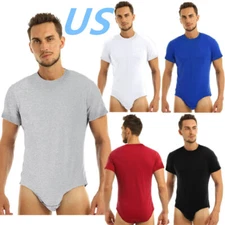 US Mens One Piece Short Sleeve Bodysuit Press Crotch T-shirt Jumpsuit Romper