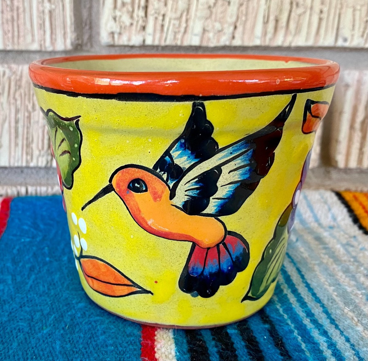 Mexican Ceramic Bird Flower Pot Planter Folk Art Pottery Handmade