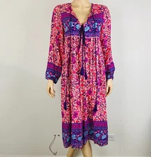 R Vivimos Bohemian Boho Style Paisley Floral Peasant Lounge Midi Dress S 4 / 6