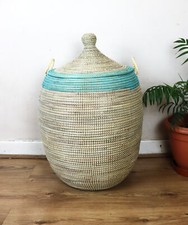 Turquoise and Cream Ali Baba Laundry Basket