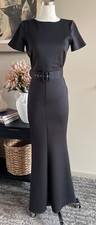 open back black ponte belted maxi dress size 6
