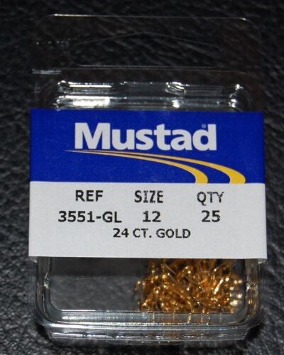 Paquete de 25 ganchos de agudos pequeños dorados Mustad 3551GL-012 cebo de potencia trucha - Imagen 1 de 2