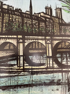 VTG 68' Framed Bernard Buffet Lithograph Notre Dame Paris Bridge