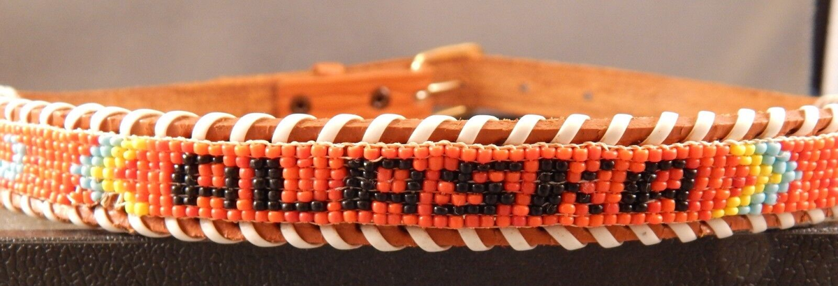 Vintage Handmade ~ White/Red/Orange ~Native American/Navajo ~Beaded Belt Buckle Men main image 2