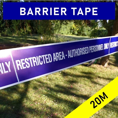 BARRIERTAPE Plastic barrier cordon tape: RESTRICTED AREA - AUTHORISED PERSONNEL ONLY (20M)