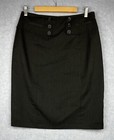 <!--F#f_0-->Jacqui E Skirt Black Knee Length Size 12 Australian Made Lined Side Zip Buttons<!--F/-->