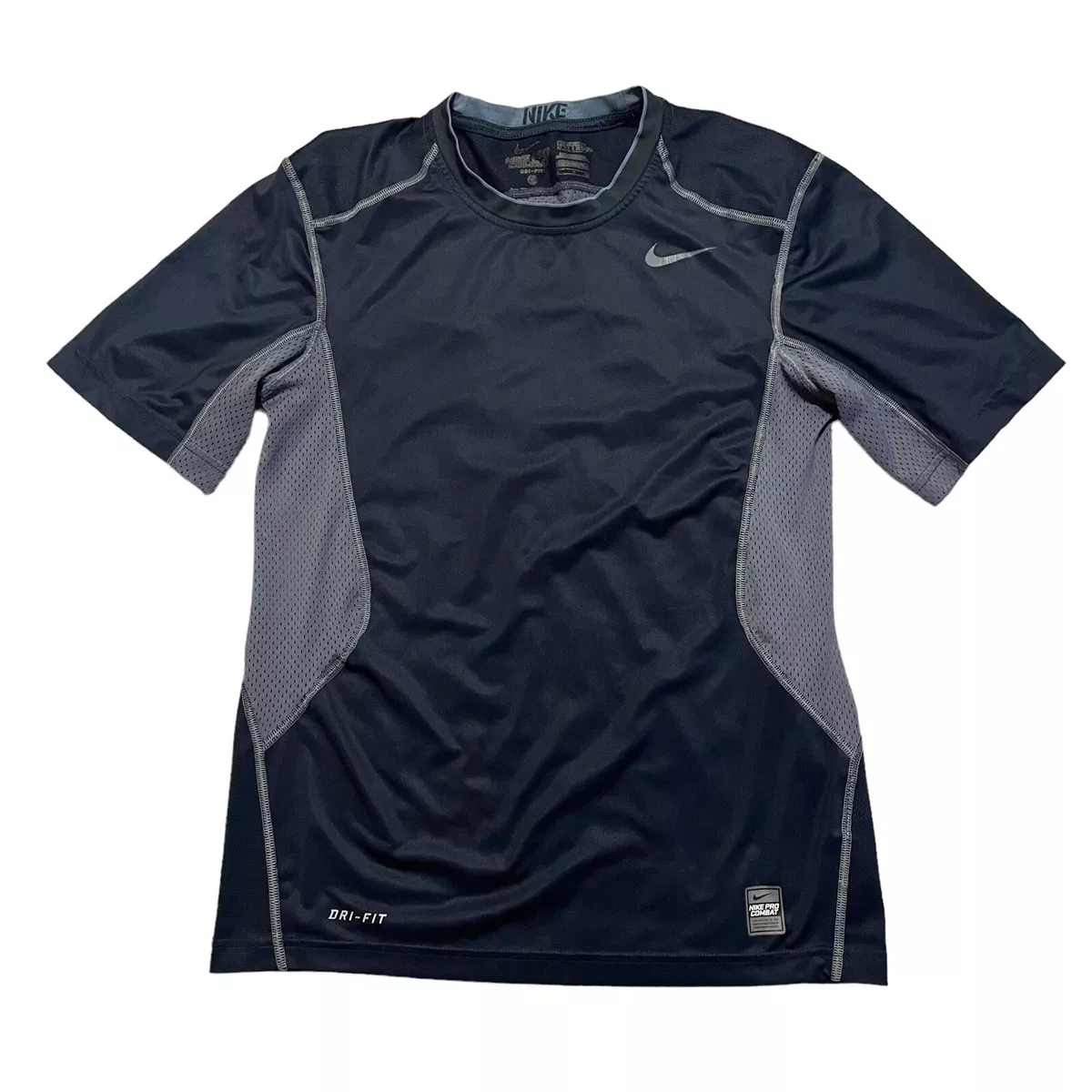 Nike Shirt Mens Small Black Gray Pro Combat DriFit Fitted Football Outdoor Adult