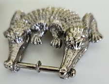 Vtg Double Alligator Head Belt Buckle Silver ...