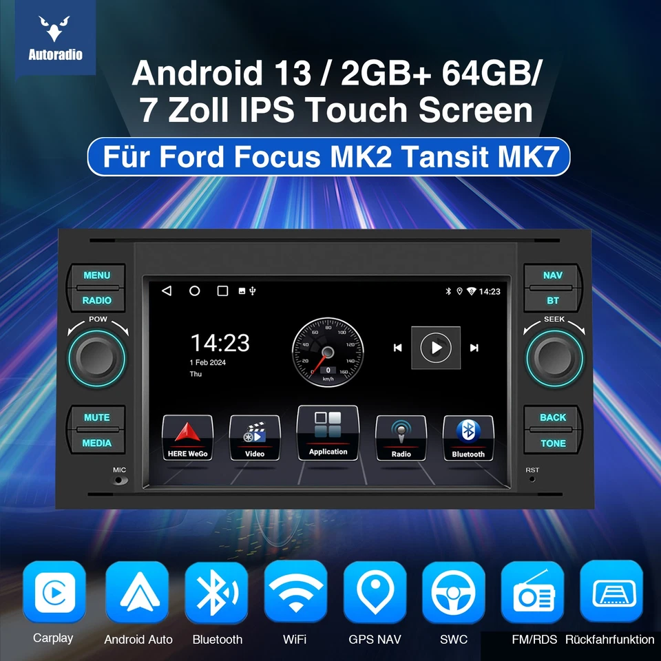 DAB+ 64G Android 14 Autoradio Carplay Für Ford Focus C S Max Transit Mondeo Kuga - Bild 2 von 4