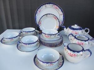 Antique Noritake Art Nuveau Set. 20pc.  Pink roses and cobalt
