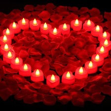 2000 Pcs Red Rose Petals w/ 24 Pcs Heart Candles Lights for Proposal Anniversary
