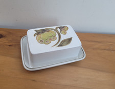Vintage Denby Troubadour Butter Dish Green Flowers
