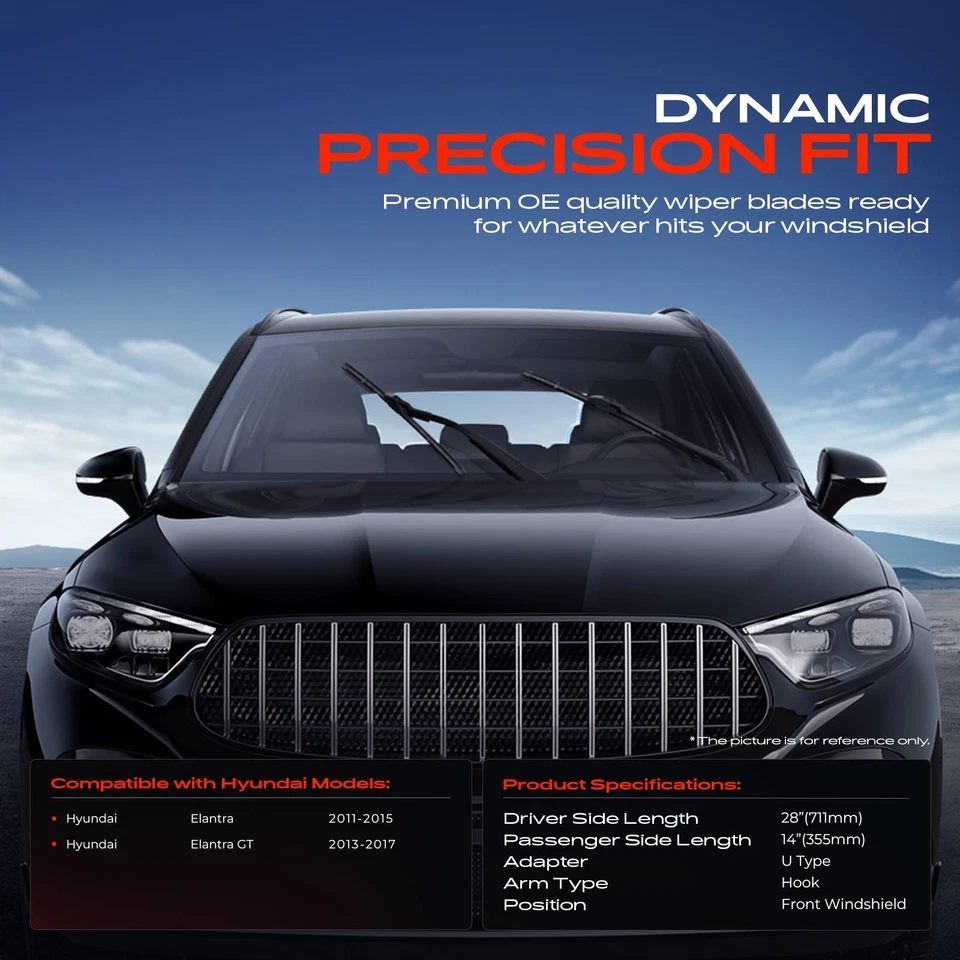 2x Limpiaparabrisas delantero 28" y 14" para Hyundai Elantra 11-15 Elantra GT Foto 2 de 4