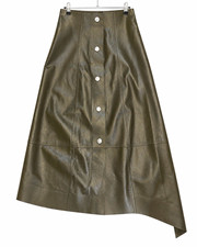 Victoria Beckham PVP £1650 Oliva 100% Cuero Asimétrico Botón-Frente Falda Reino Unido 8