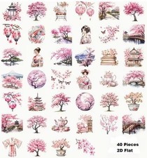 40 Pcs Set Pink Japanese Trees 2D flat Vintage STICKERS Scrapbook Notebook DIY