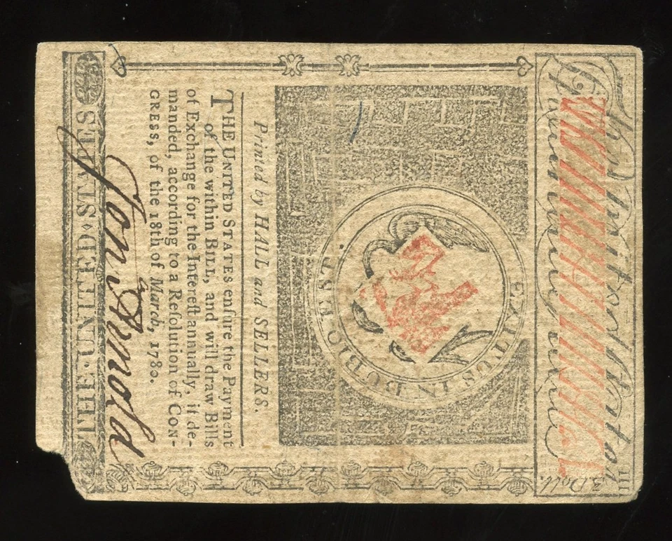 Rhode Island & Providence Plantations Colonial Note $3 July 2, 1780 RI-284 - Image 2 of 2