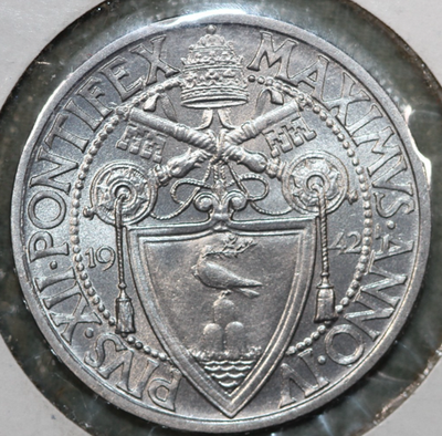 1942 VATICAN CITY 1 Lira First Year POPE PIUS XII Pontifex~99