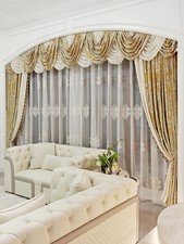 luxury European Embroidery valance bronzing gold Velvet curtain tulle M1781