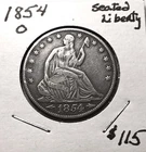 1854 O Seated Liberty Silver Half Dollar, Higher Grade, Great Gift,