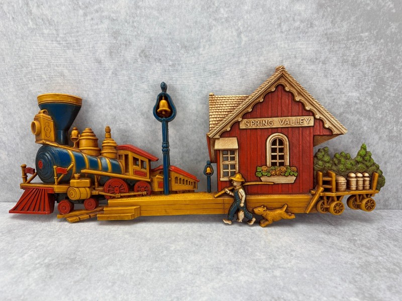 Vintage 1976 Dart Ind Spring Valley Train Station 3D Wall Plaque Locomotive 7458
