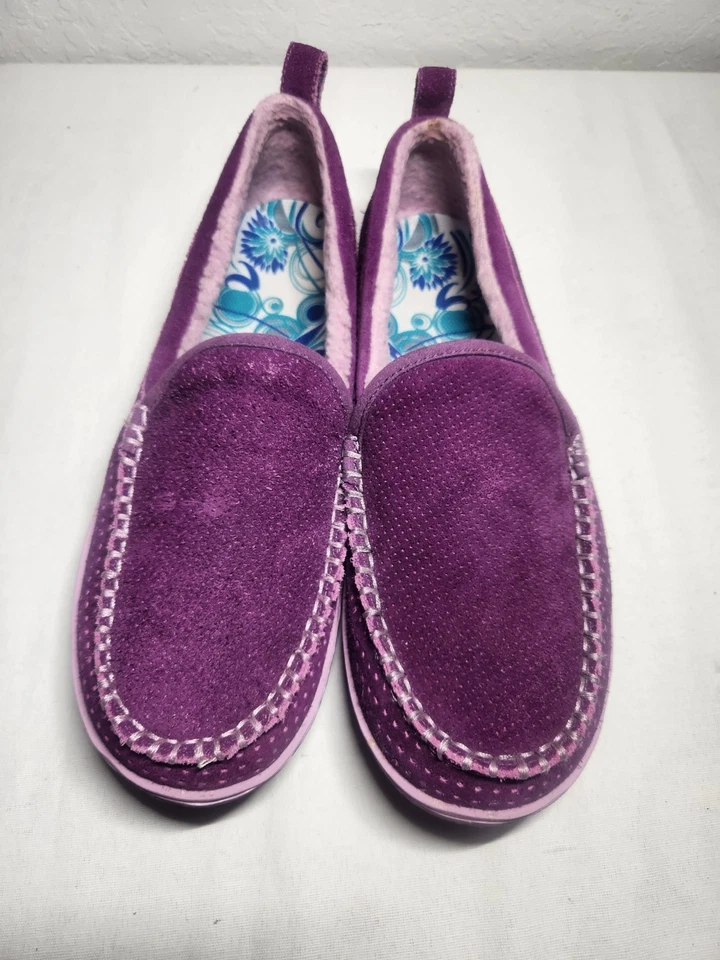 L.L. Zapatillas mocasín Bean para niñas mocasín púrpura gamuza piel sintética forradas zapatos sin cordones Foto 2 de 4
