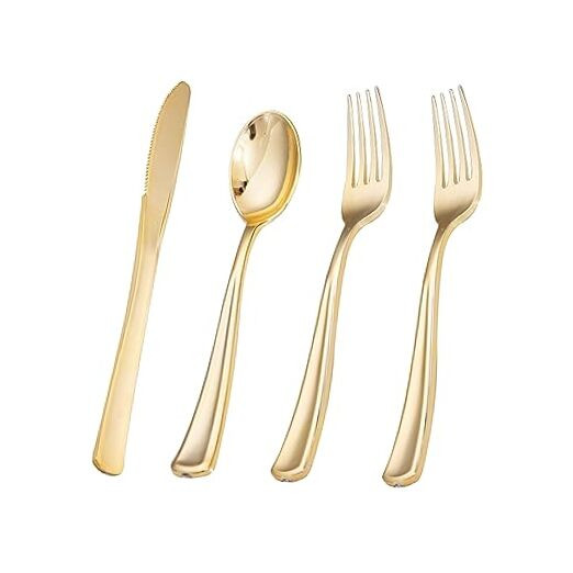 200Pcs Gold Plastic Cutlery Set - Disposable Elegant Flatware for Parties & Events