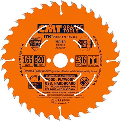 CMT ORANGE TOOLS 272.165.36H ITK Plus Finish Saw Blade HW 165X1.7X20(+15,87) Z=3