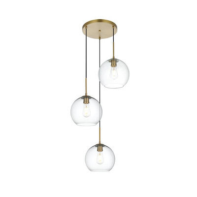 Living District Baxter 3 Light 20'' Pendant, Satin Gold/Clear/Clear - LD2214SG
