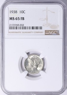 1938 Mercury Dime NGC MS 65 FB Full Bands FREE INSURED PRI SHIP