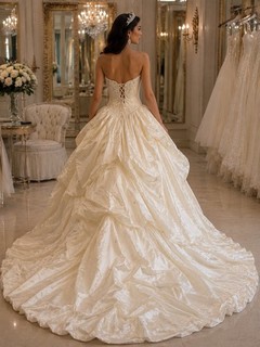 💎 SEHR SELTEN VINTAGE Seide Herzogin Satin RIESIG Prinzessin Brautkleid passt Größe 10