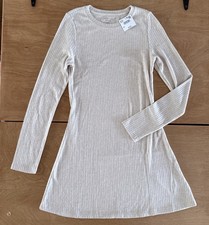 NWT American Eagle Long Sleeved Ribbed  Sweater Dress Medium In Cream White