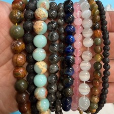 Set of 10 Natural Gemstone Round Beads Strands 15" Sizes 6,8,10 mm 12oz  B24