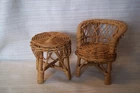 Vintage Barbie Size Furniture Wicker Rattan Doll Set Chair And Table