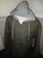 DICKIES Canvas Hooded Chore Jacket Mens XL Army Green Quilted Barn Coat Cotton