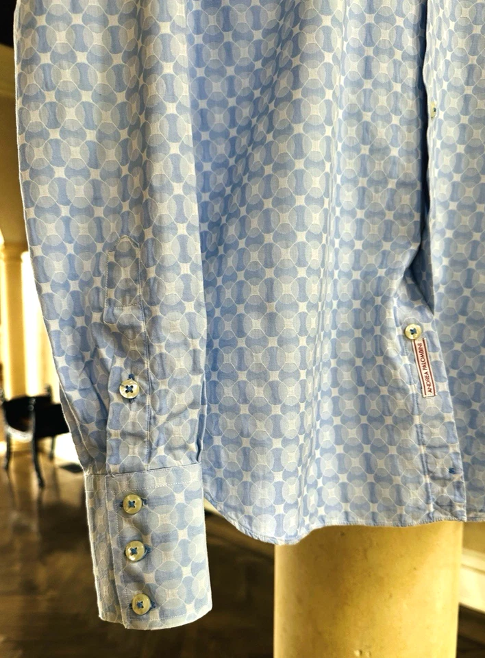 Camisa de Vestir Andrea Palombini Azul Algodón Cuello Extendido Abotonada, PEQUEÑA - Como Nueva Foto 4 de 4