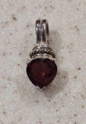 VINTAGE CID CLYDE DUNEIER 925 STERLING SILVER & 14K GOLD GARNET HEART PENDANT
